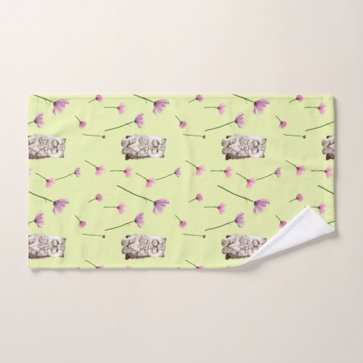 chat et fleurs motif (Serviette à main)