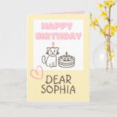 Chat et gâteau Jaune Chaleureux Carte d'anniversai (Fleur jaune)