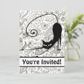 Chat et jardin noir et blanc Invitation d'annivers (Debout devant)
