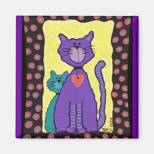 Chat et Kitty pourpres - aimant (Devant)