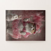 Chat et lapin de fille rose - Puzzle mignon (Horizontal)