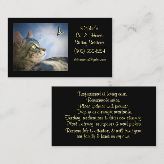 Chat et Maison Cartes de visite assis (Devant / Derrière)