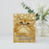 Chat et neige Joyeuses Fêtes - Carte postale (Debout devant)