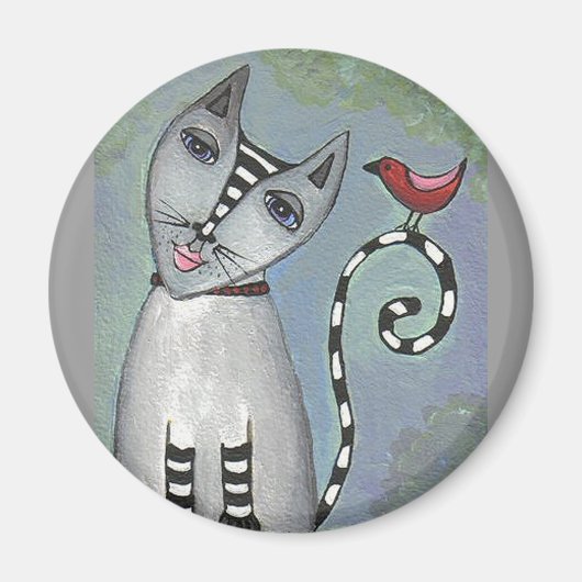 Chat et oiseau rouge - aimant (Devant)