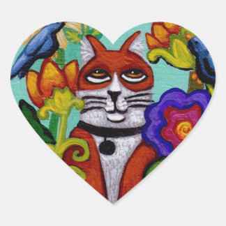 Chat et quatre oiseaux Sticker Coeur