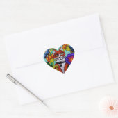 Chat et quatre oiseaux Sticker Coeur (Enveloppe)