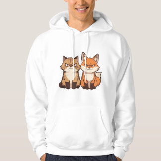 Chat et renard kawaii grumpy en duo sur un sweat à
