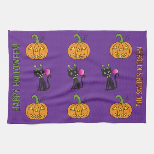 Chat Et Serviette De Cuisine Jack-O-Lantern (Horizontal)