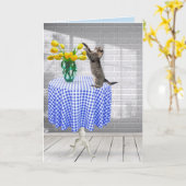 Chat et Tulipe jaune d'anniversaire sur carte de t (Fleur jaune)