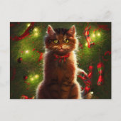 Chat Et Un Arbre De Noël Carte Postale (Devant)