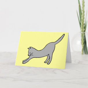 Chat étiré gris sur Merci jaune