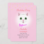 Chat & Étoiles sur Fille Rose Lumière Invitation A (Devant / Derrière)