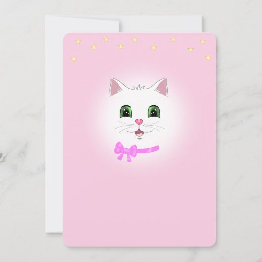 Chat & Étoiles sur Fille Rose Lumière Invitation A (Dos)
