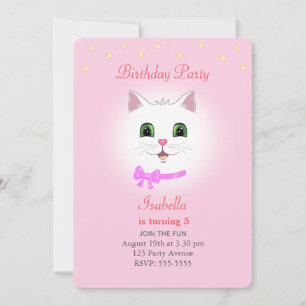 Chat & Étoiles sur Fille Rose Lumière Invitation A