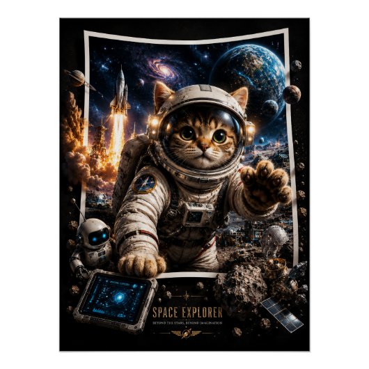 Chat Explorateur Spatial Affiche Pop-Up 3D brillan (Devant)
