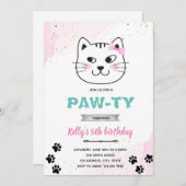 Chat face à la fête de pawty thème invitation (Devant / Derrière)