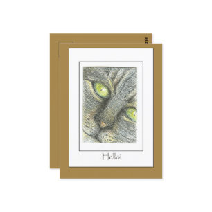 Chat Face Bonjour ! Carte d'art à main