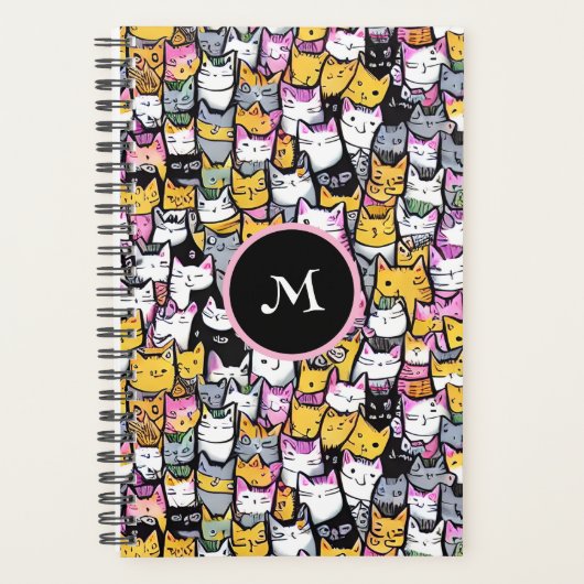 Chat face doodé félin motif animaux monogramme amu (Devant)