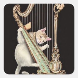 Chat Fantaisiste – Autocollant de Harpe Ornée