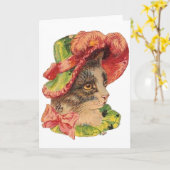 Chat femelle victorien dans la carte de note de (Fleur jaune)