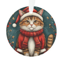 Chat festif portant un chapeau et une écharpe de P