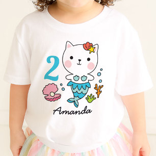Chat Fille Sirène Anniversaire T-shirt personnalis
