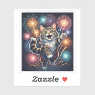 Chat Fireworks - Sticker du Jour de l'Indépendance