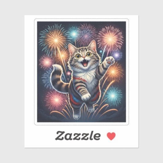 Chat Fireworks - Sticker du Jour de l'Indépendance (Feuille)