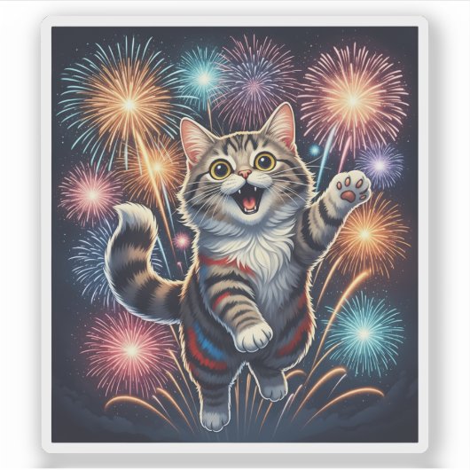 Chat Fireworks - Sticker du Jour de l'Indépendance (Devant)