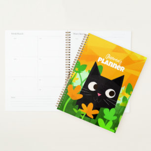 Chat floral vert orange noir personnalisé