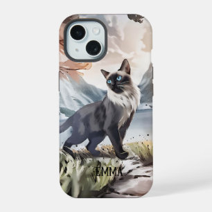 Chat flou noir et blanc à l'aquarelle dans la natu