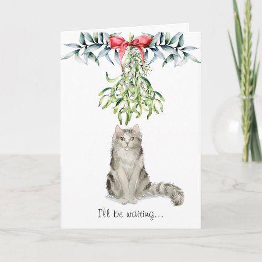 Chat Fluffy sous la carte de Noël Mistletoe (Devant)