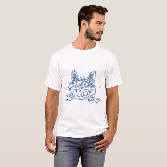 Chat frais fou dans le bleu t-shirt