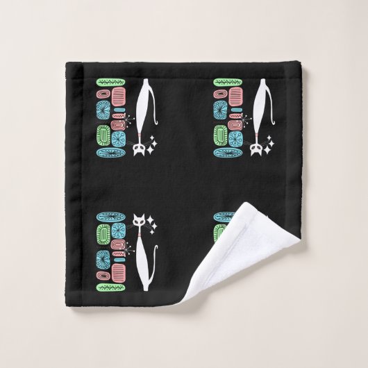 Chat frais moderne de la rétro moitié du siècle (Gant de toilette)