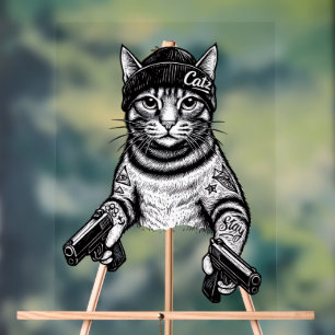 Chat Gangster Tatoué Art Kitty Streetwear Cool