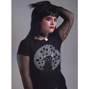 Chat Gogh whimsigogh chats noirs fleurs T-shirt