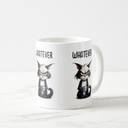 Chat grincheux avec tasse de café (Devant droit)