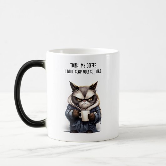 Chat grincheux avec tasse de café (Gauche)