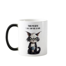 Chat grincheux avec tasse de café