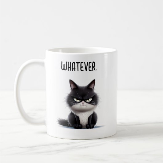 Chat grincheux avec tasse de café (Gauche)