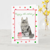 Chat gris avec Cupcake de la carte d'anniversaire (Fleur jaune)