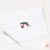 Chat gris avec Stickers Coeur Rouge (Enveloppe)