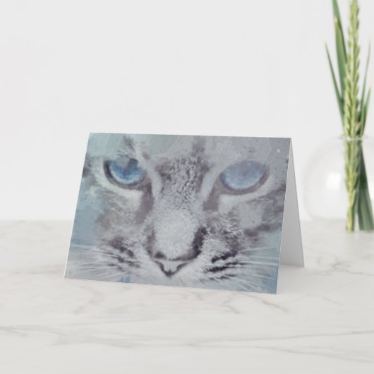 Chat gris avec yeux bleus Nouveau Accueil Carte de (Devant)