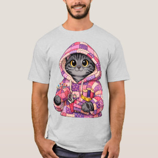 Chat gris dans un T-Shirt de courtepointé recyclé