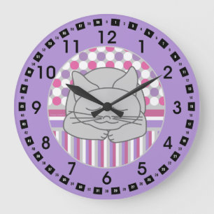 Chat Gris Dormant Motif Oval Grande horloge
