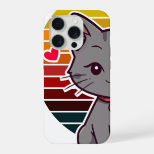 Chat Gris Kawaii Rétro Coucher de Soleil Art Anime