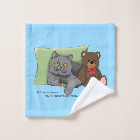 Chat gris ours en peluche (Gant de toilette)