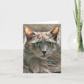 Chat Gris Vert - Carte de voeux Pliée Vierge (Devant)