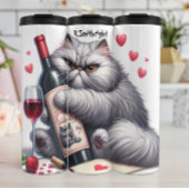 Chat Grumpy Accroche une bouteille de vin