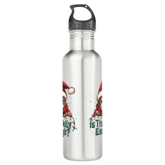 Chat grumpy amusant Bouteille d'eau de Noël (Dos)